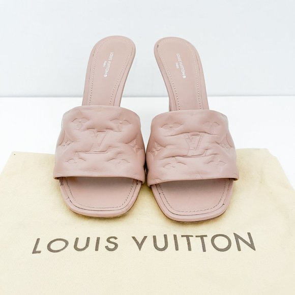 Louis Vuitton Revival Mule Monogram Heel Padded Heels Sandals Natural Nude Beige - Picture 16 of 16